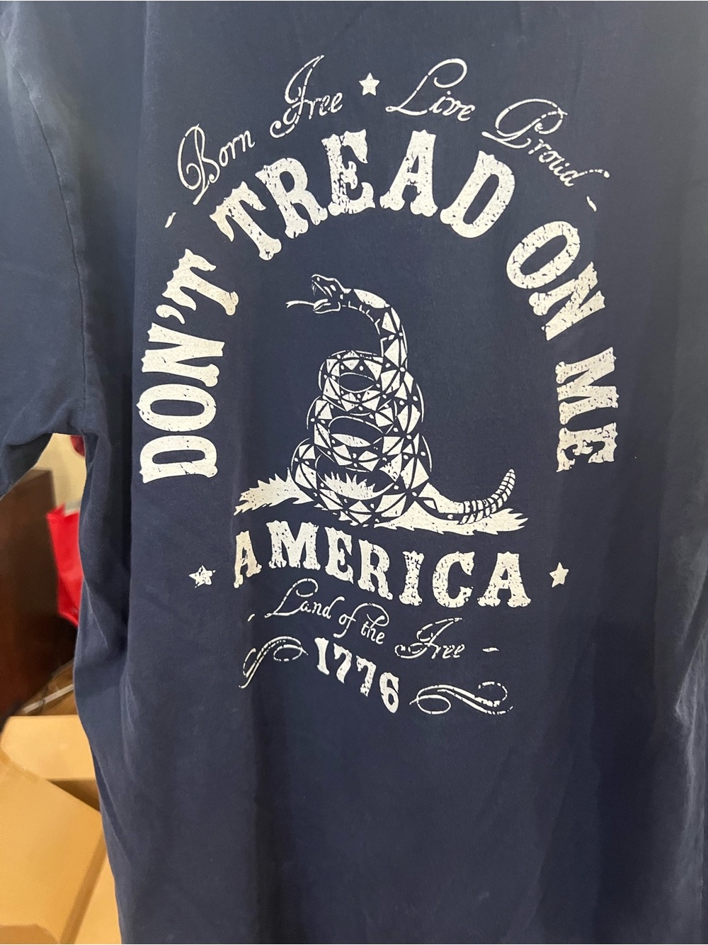 Men's Navy Long Sleeve Graphic Tee - "Don't Tread On Me"